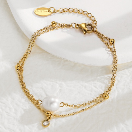 Frau Retro Mode Geometrisch Titan Stahl Künstliche Perlen Zirkon Armbänder Edelstahl Armbänder's discount tags