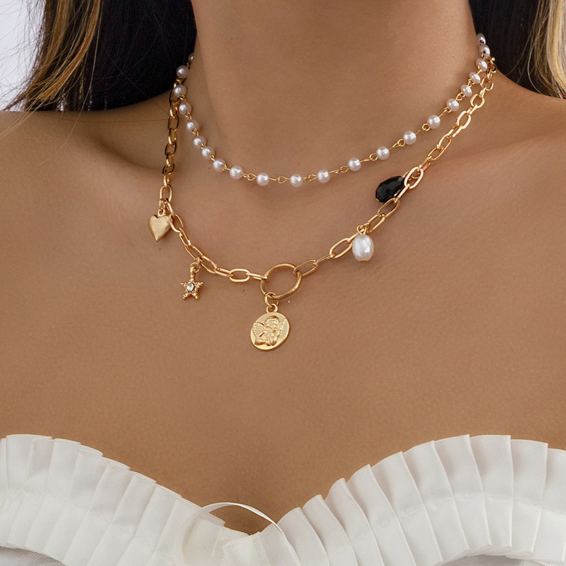 Bijoux Fantaisie Colliers | Femmes Mode Style Simple Star Cur Alliage Perles Artificielles Collier Placage - AC34491