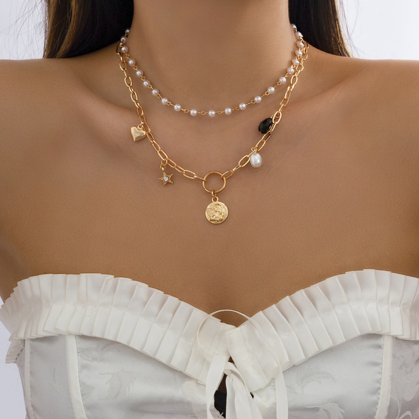 Bijoux Fantaisie Colliers | Femmes Mode Style Simple Star Cur Alliage Perles Artificielles Collier Placage - AC34491