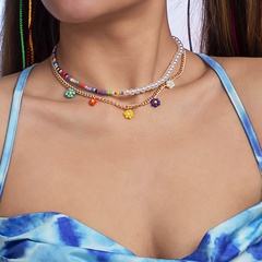 Women'S Retro Ethnic Style Geometric Flower Imitation Pearl Metal Necklace