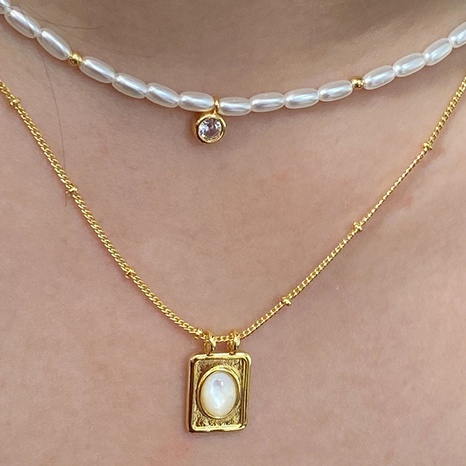 Unisex Mode Quadrat Titan Stahl Perle Halskette Eingelegtes Gold Edelstahl Halsketten's discount tags