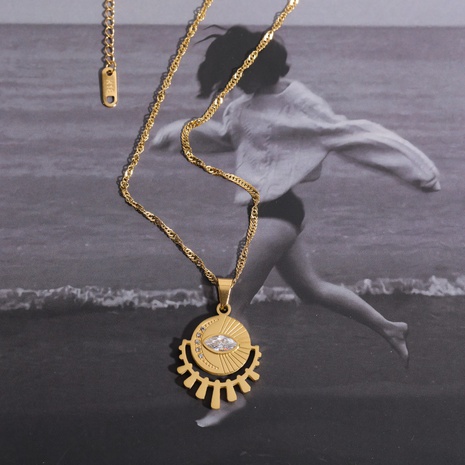 Unisex Mode Auge Titan Stahl Vergoldet Halskette Eingelegtes Gold Edelstahl Halsketten's discount tags