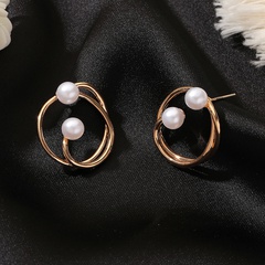 Women'S Simple Style Geometric Copper Artificial Pearls Earrings Twist Stud Earrings