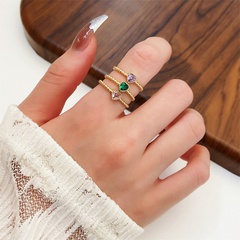 Anillo de circonita en forma de corazón colorido Ins europeo y americano anillo de dedo índice abierto geométrico Simple para mujeres anillo de personalidad nicho