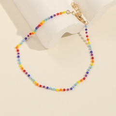 Fashion Simple Copper Plated 14k Gold Rainbow color Beaded Anklet