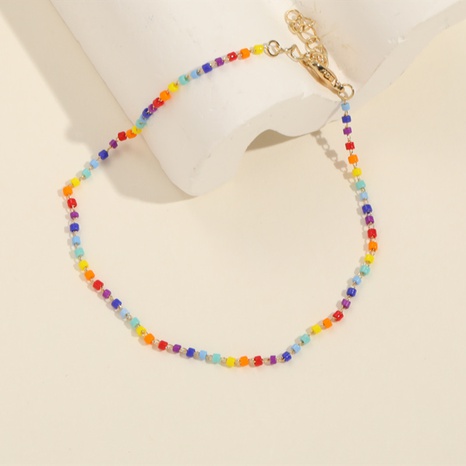 Fashion Simple Copper Plated 14k Gold Rainbow color Beaded Anklet's discount tags