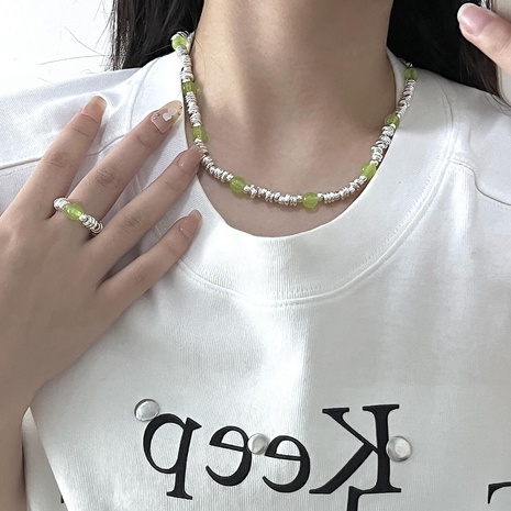Frau Mode Geometrisch Legierung Künstliche Edelsteine Ringe Halskette Perlen Patchwork's discount tags