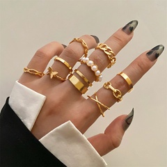 Amazon nuevo anillo de perlas de mariposa conjunto de 10 piezas ajustable Europa y América Cruz frontera moda Ins anillo conjunto para mujeres