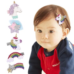 Girl'S Sweet Rainbow Unicorn Glittering Powder GREAT Hair Clip Sequin Kids Hair Accessories