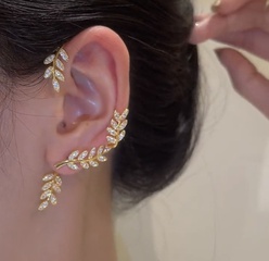 Women'S Fashion Geometric Leaves Alloy Rhinestones Earrings Rhinestone Plating Metal Clip&Cuff Earrings