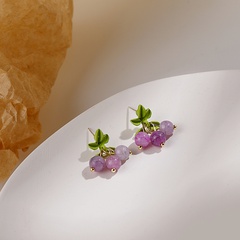 Silver Needle Paint Grape Crystal Purple Handmade Studs Sweet Cool Fresh Girly Simplicity Petite Earrings Ear Rings Female