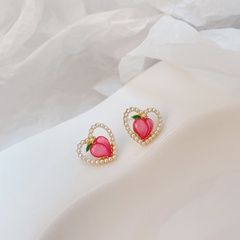 Women'S Fashion Sweet Fruit Heart Alloy Artificial Pearls Earrings Hollow Out Stud Earrings