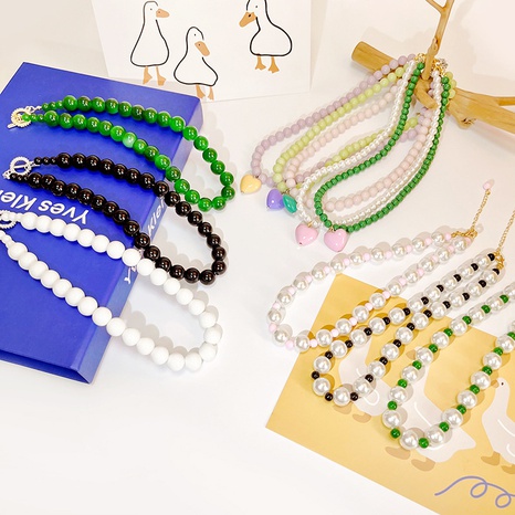 Women'S Fashion Heart Solid Color Imitation Pearl Alloy Necklace Plating Necklaces's discount tags