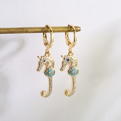 Women'S Fashion Hippocampus Copper Earrings Inlaid Zircon Zircon Copper Earrings