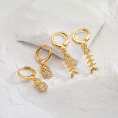 Women'S Fashion Pineapple Fish Bone Copper Earrings Inlaid Zircon Zircon Copper Earrings