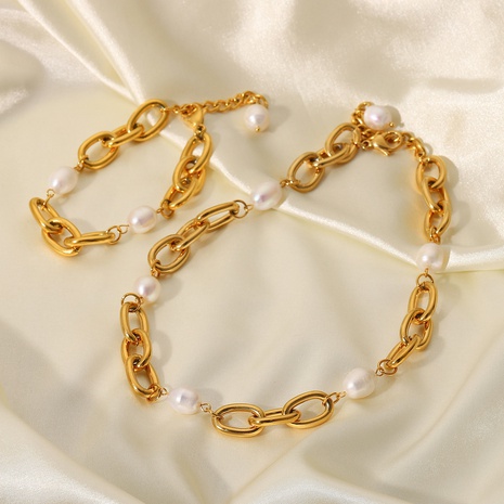 Damenmode einfache Art geometrische Edelstahl künstliche Perlen Armbänder's discount tags