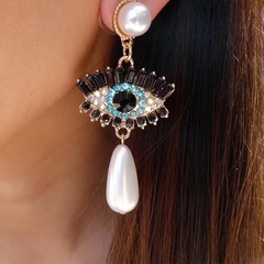 Women'S Novelty Eye Imitation Pearl Alloy Earrings Diamond Rhinestone Earrings