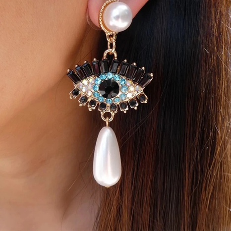 Women'S Novelty Eye Imitation Pearl Alloy Earrings Diamond Rhinestone Earrings's discount tags