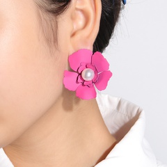 Elegant Flower Alloy Patent Leather Spray Paint Pearl Earrings