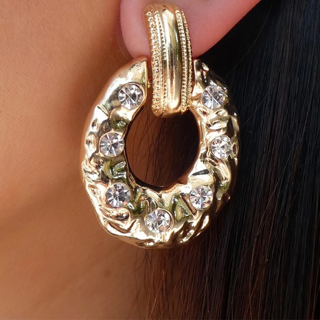 Women'S Fashion Round Alloy Earrings Gold Plated Rhinestone Earrings's discount tags