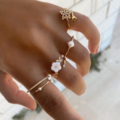Women'S Sweet Star Flower Alloy Rings Inlaid Zircon Zircon Stainless Steel Rings