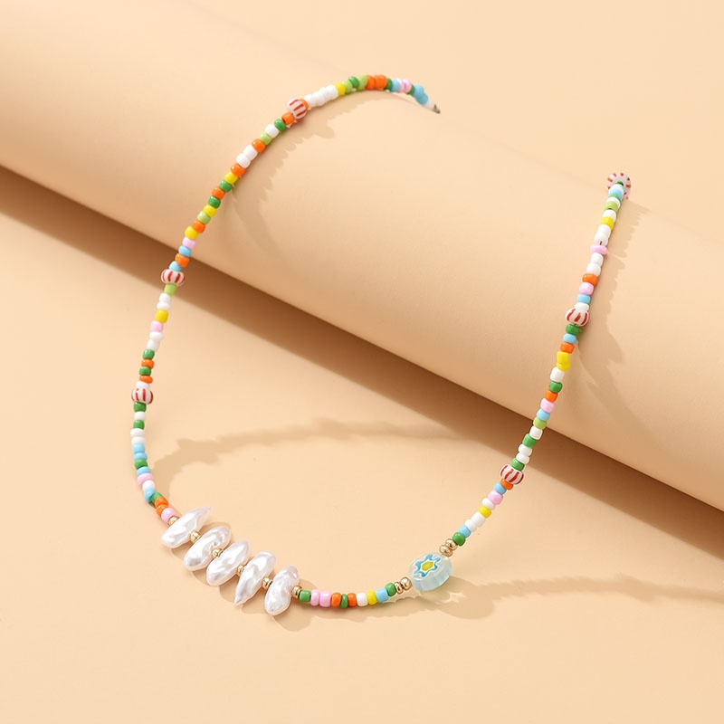 Bohemien Asymmetrisches Kleid Bunt Perlen Imitationsperle Halskette