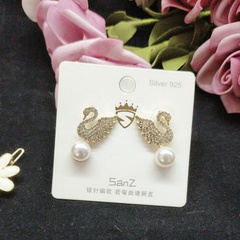 Women'S Fashion Swan Alloy Ear Studs Plating Artificial Pearls Rhinestone Earrings