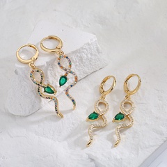 Women'S Fashion Snake Copper Earrings Inlaid Zircon Zircon Copper Earrings