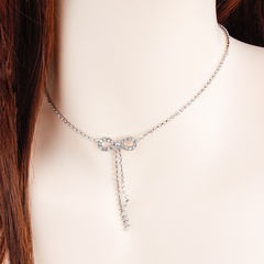 Women'S Fashion Simple Style Bow Knot Alloy Necklace Tassel Artificial Rhinestones Necklaces