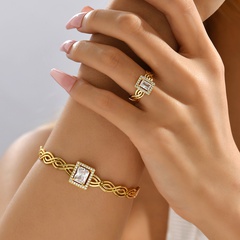 Vintage Style Splicing Copper Plating Zircon Rings Bracelets Jewelry Set