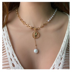 Retro Coin Alloy Plating Artificial Pearls Necklace