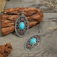 Vintage Style Oval Flower Alloy Hollow Out Turquoise Earrings