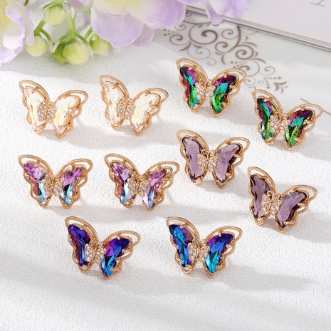 Women'S Fashion Butterfly Alloy Ear Studs Inlay Artificial Crystal Zircon Earrings's discount tags