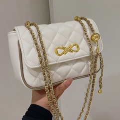 Women'S Fashion Solid Color Lingge Bow Knot Chain Square Magnetic Buckle Rhombus Chain Bag Pu Leather Shoulder Bags