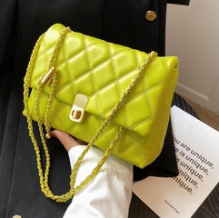 Women'S Fashion Solid Color Lingge Chain Lock Square Buckle Square Bag Rhombus Chain Bag Pu Leather Shoulder Bags