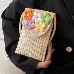 Frau Mode Einfarbig Blumen Flechten Blume Weiche Oberfläche Quadrat Magnetschnalle Umhängetasche Quadratische Tasche Stroh Schulter Taschen