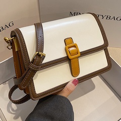 Women'S Fashion Color Block Contrasting Colors Soft Surface Lock Square Magnetic Buckle Crossbody Bag Square Bag Pu Leather Shoulder Bags