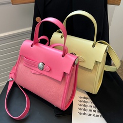 Women'S Fashion Color Block Solid Color Contrasting Colors Leather Pattern Lock Square Buckle Kelly bag Crossbody Bag Pu Leather Shoulder Bags