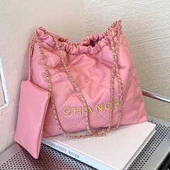 Women'S Fashion Solid Color Letters Embroidery Lingge Magnetic Buckle Bucket Bag Chain Bag Pu Leather Shoulder Bags