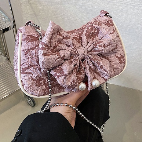 Women'S Solid Color Bow Knot Pleated Chain Zipper Crossbody Bag Canvas Shoulder Bags's discount tags
