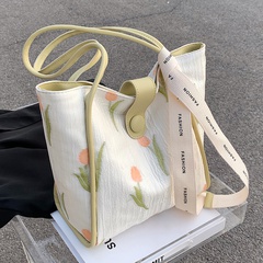 Women'S Fashion Floral Splicing Contrasting Colors Flower Square Zipper Tote Bag Canvas Shoulder Bags