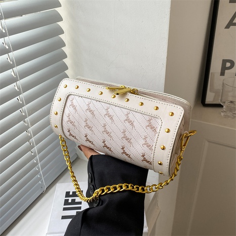 Women'S Elegant Fashion Printing Soft Surface Cylindrical Zipper Shoulder Bag Round bag Pu Leather Shoulder Bags's discount tags