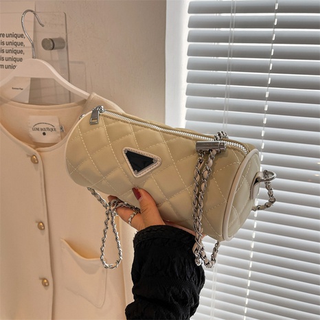 Women'S Elegant Fashion Solid Color Lingge Soft Surface Cylindrical Zipper Shoulder Bag Round bag Canvas Shoulder Bags's discount tags