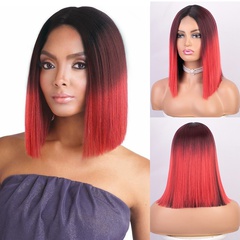 Short Red Hair Green Hair Cosplay Wig For Black Women Straight Hair Mid Section Natural Red Green Wig Heat Resistant Synthetic Wig