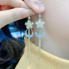 Sweet Flower Alloy Opal Tassel Inlay Rhinestone Earrings