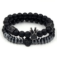 Fashion natural stone black frosted lava mixed crown long stretch bracelet setpicture23
