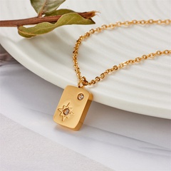 Fashion Six-Pointed star Zircon Geometric Square 18K Gold plated Pendant Stainless Steel Necklace