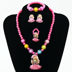 Children's Korean Ornament Set Girls Necklace and Earrings Suite Cartoon Girl Four-Piece Set Wholesale
