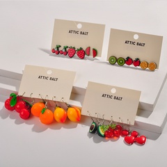 Cherry Orange Peach Kiwi Fruit Strawberry Watermelon Avocado Love 3 Pairs Earrings set