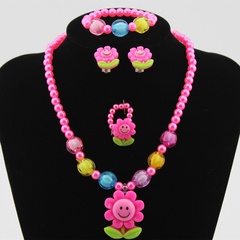 Großhandel kinder Ornamente Sätze von Kette Cartoon Sonne Blume Perlen 4-Stück Halskette Schmuck Set